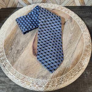 VTG VALERIO GARATI Blue 100% Silk Hand Made Woven Classic Geometric Tie Men's OS